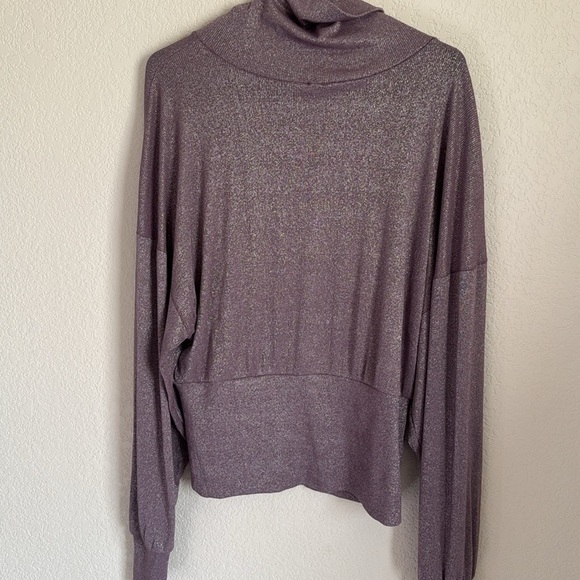 Free People Sparkly Glam Lavender Haze Metallic Turtleneck Top size large - Picture 7 of 9